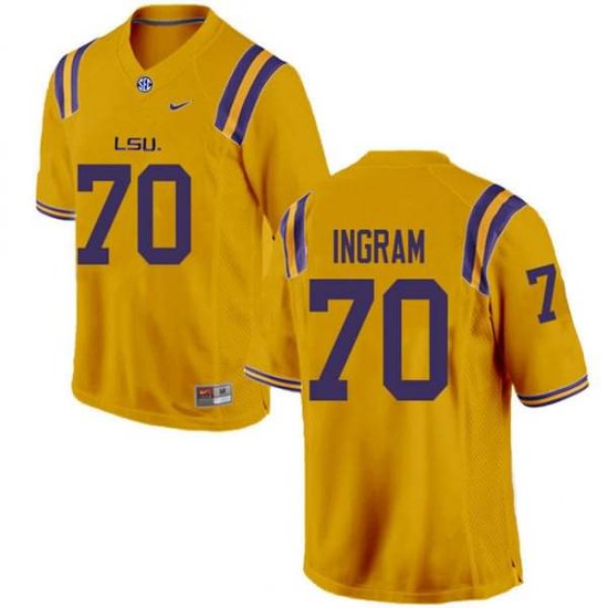 Gold Ed Ingram #70 LSU Tigers Men NCAA Official Football Jersey -Hot Sale