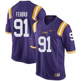 Purple Breiden Fehoko #91 LSU Tigers Men High School Classic Football Jersey -Hot Sale