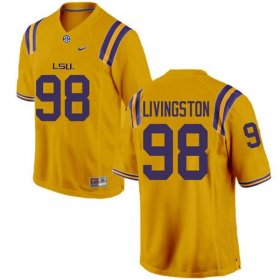 Gold Dominic Livingston #98 LSU Tigers Men NCAA Official Football Jersey -Hot Sale