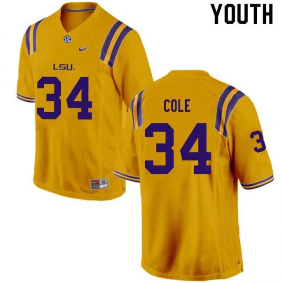 Gold Lloyd Cole #34 LSU Tigers Youth College Alumni Football Jersey -Hot Sale