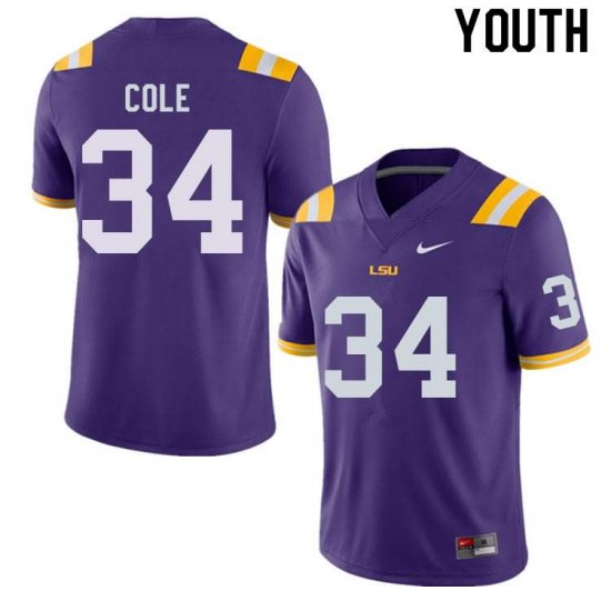 Purple Lloyd Cole #34 LSU Tigers Youth High School Classic Football Jersey -Hot Sale