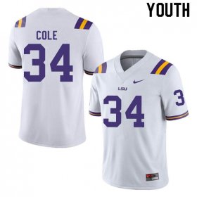 White Lloyd Cole #34 LSU Tigers Youth NCAA Official Football Jersey -Hot Sale