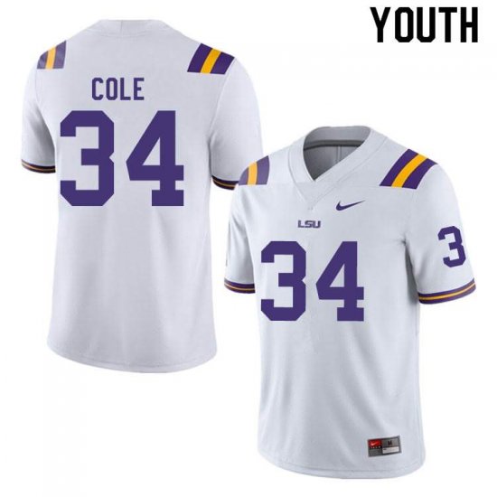 White Lloyd Cole #34 LSU Tigers Youth NCAA Official Football Jersey -Hot Sale