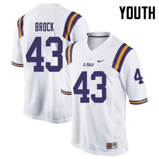 White Matt Brock #43 LSU Tigers Youth NCAA Official Football Jersey -Hot Sale