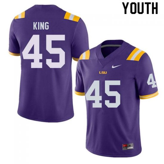 Purple Stephen King #45 LSU Tigers Youth High School Classic Football Jersey -Hot Sale