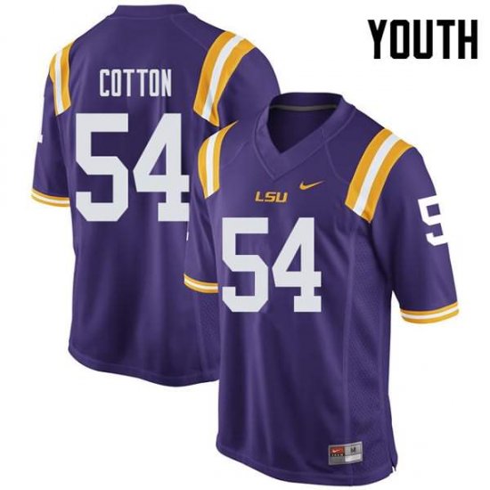 Purple Davin Cotton #54 LSU Tigers Youth NCAA Official Football Jersey -Hot Sale