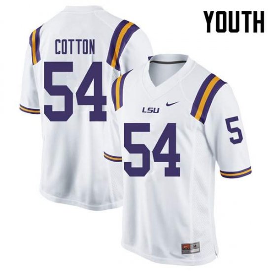 White Davin Cotton #54 LSU Tigers Youth College Alumni Football Jersey -Hot Sale