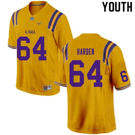 Gold Austin Harden #64 LSU Tigers Youth High School Classic Football Jersey -Hot Sale