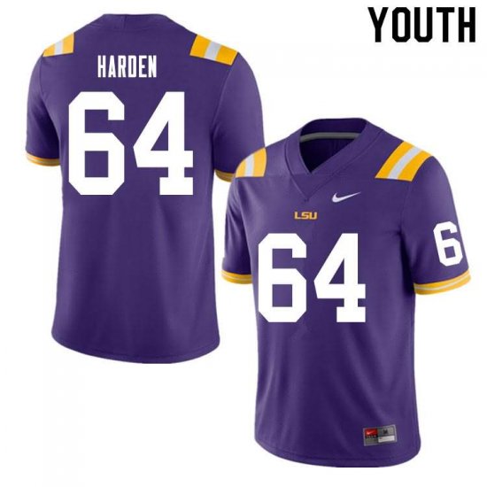 Purple Austin Harden #64 LSU Tigers Youth NCAA Official Football Jersey -Hot Sale