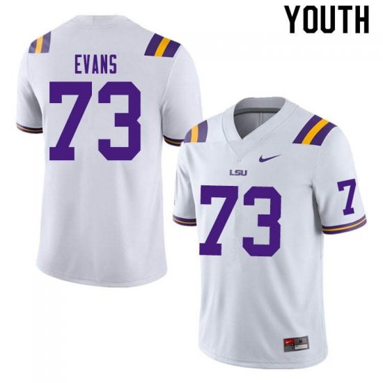 White Joseph Evans #73 LSU Tigers Youth NCAA Official Football Jersey -Hot Sale