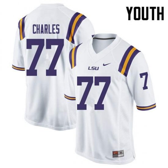 White Saahdiq Charles #77 LSU Tigers Youth NCAA Official Football Jersey -Hot Sale