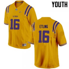 Gold Danny Etling #16 LSU Tigers Youth NCAA Official Football Jersey -Hot Sale