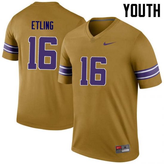 Gold Danny Etling #16 LSU Tigers Legend Youth College Alumni Football Jersey -Hot Sale