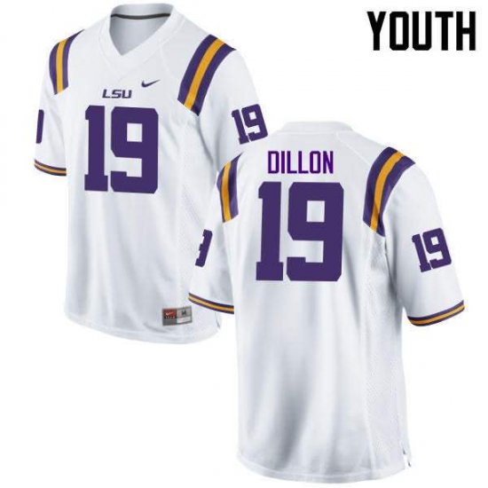 White Derrick Dillon #19 LSU Tigers Youth NCAA Official Football Jersey -Hot Sale