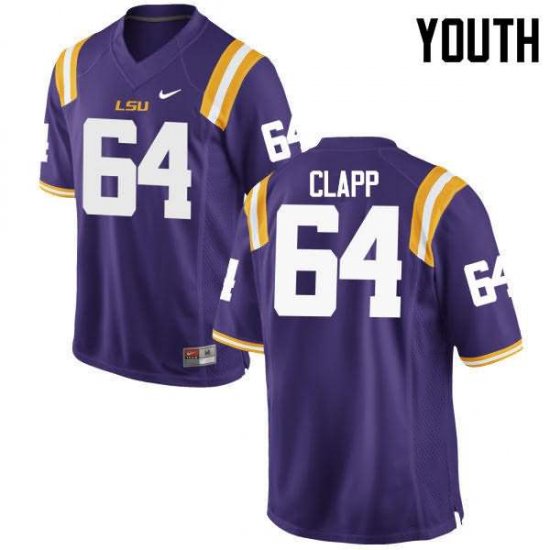 Purple William Clapp #64 LSU Tigers Youth NCAA Official Football Jersey -Hot Sale