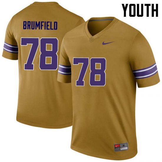 Gold Garrett Brumfield #78 LSU Tigers Legend Youth College Alumni Football Jersey -Hot Sale