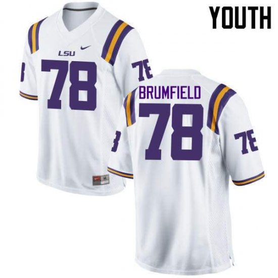 White Garrett Brumfield #78 LSU Tigers Youth NCAA Official Football Jersey -Hot Sale